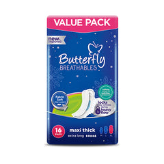Butterfly Breathables Maxi Thick Fabric Soft Sanitary Pads Extra Long Value Pack 16 Pcs