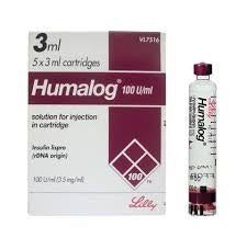 Humalog Lispro 3Ml Injection 100U/Ml Cartridges (1 Box = 5 Injection)