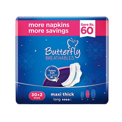 Butterfly Breathables Maxi Thick Sanitary Pads Long Trio Pack 32Pcs