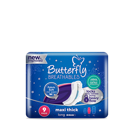 Butterfly Breathables Maxi Thick Sanitary Pads Long 9 Pcs