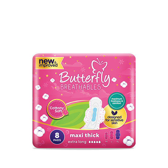 Butterfly Breathables Ultra-Thin Cottony Sanitary Pads Long 8 Pcs