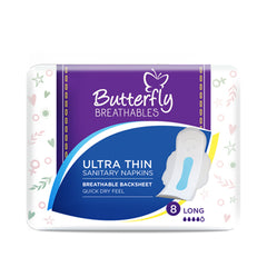 Butterfly Breathables Ultra-Thin Dry Mesh Sanitary Pads Long 8 Pcs