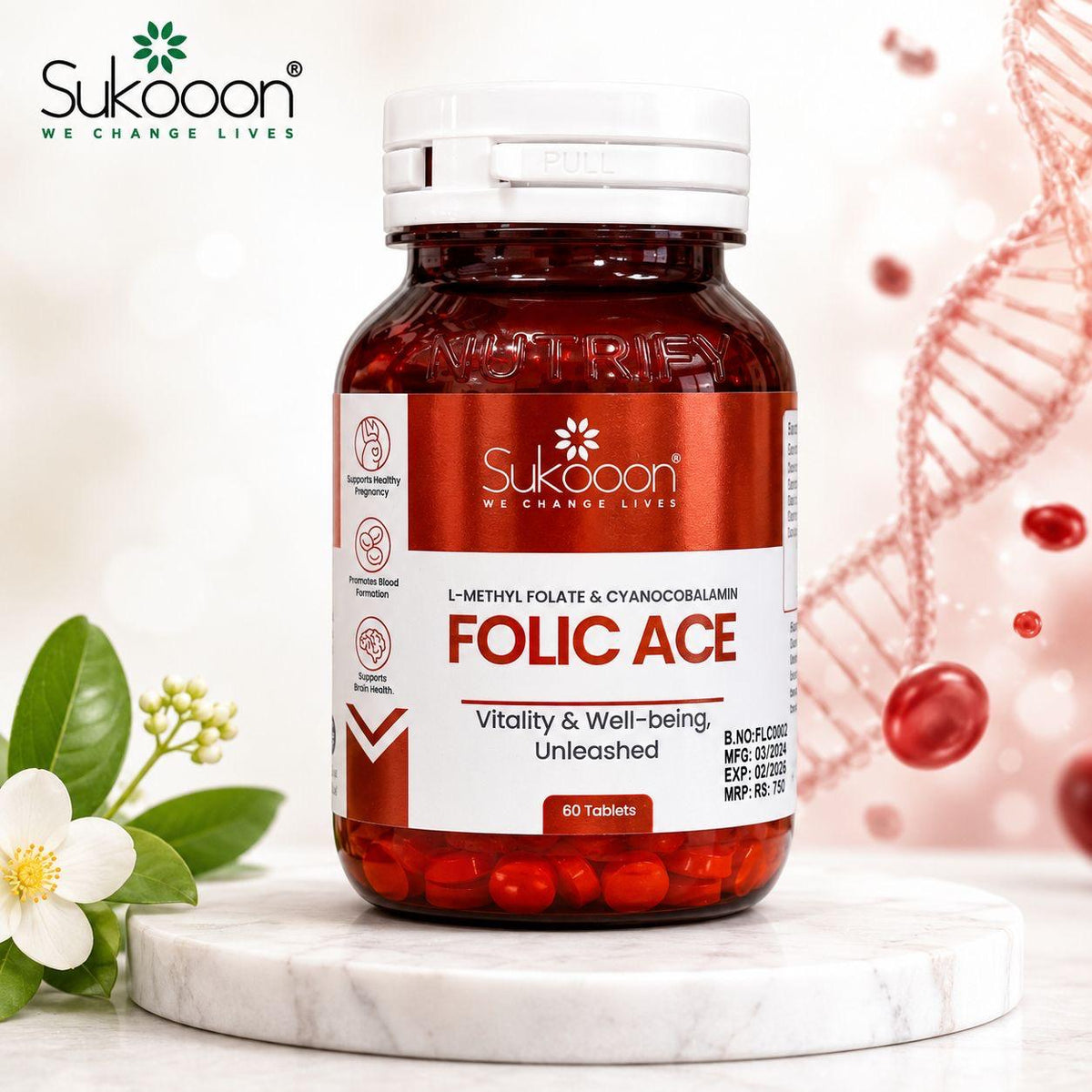 FOLIC-ACE (Folic Acid Tablets)  (1 Bottle = 60 Tablets)