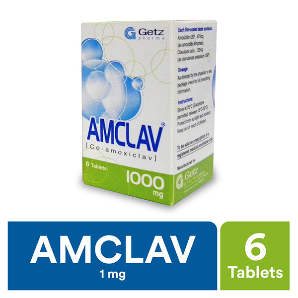 Amclav Tablets 1G (1 Bottle = 6 Tablets)