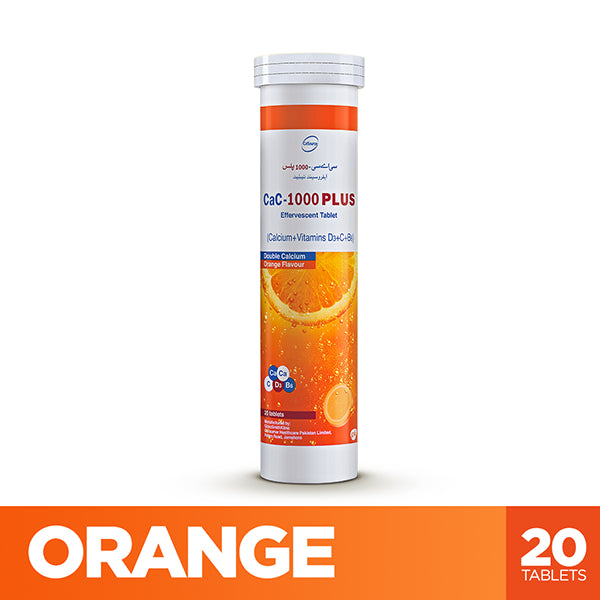 Cac-1000 Plus Effervescent Orange Flavor Tablets (1 Bottle = 20 Tablets)