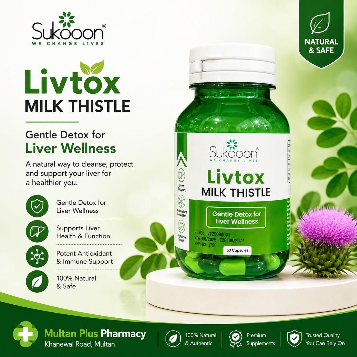 Livtox (Milk Thistle) Capsules( 1 Bottle = 60 Capsules )