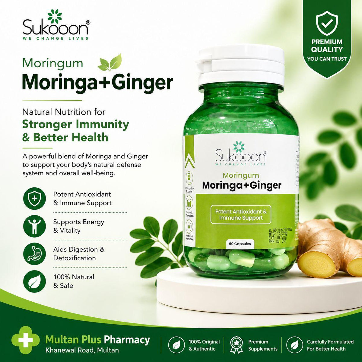 Moringum (Moringa + Ginger) Capsules ( 1 Bottle = 60 Capsules )