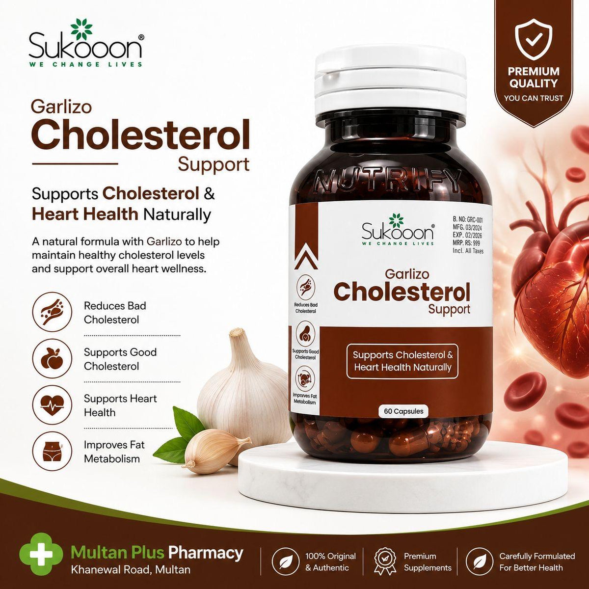 Garlizo Cholesterol Support  (1 Bottle   = 60 Capsules)