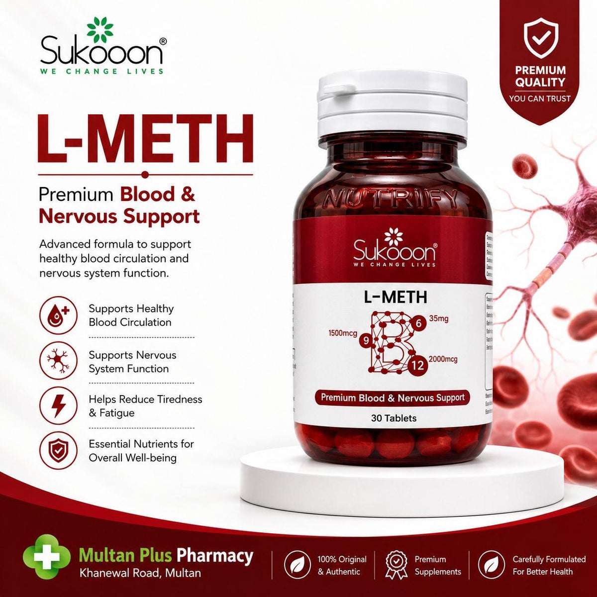 L-METH (Methylated B-Vitamin Complexes) Tablets (1 Bottle = 30 Tablets)
