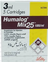 Humalog Mix 25 Injection 100U/Ml Cartridges (1 Box = 5 Cartridge)