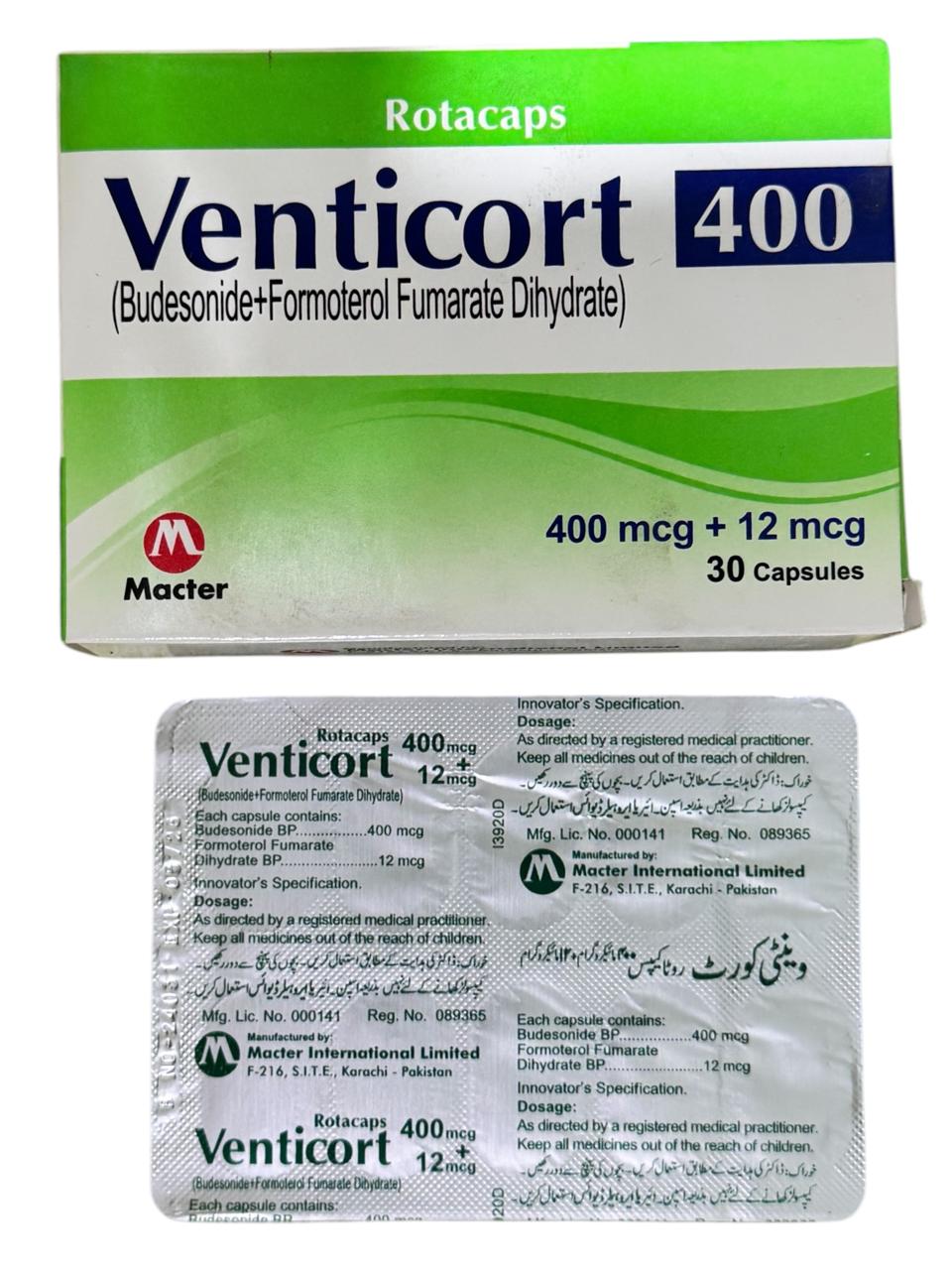 Venticort Capsule 400Mcg+12Mcg (1 Strip = 10 Capsules)