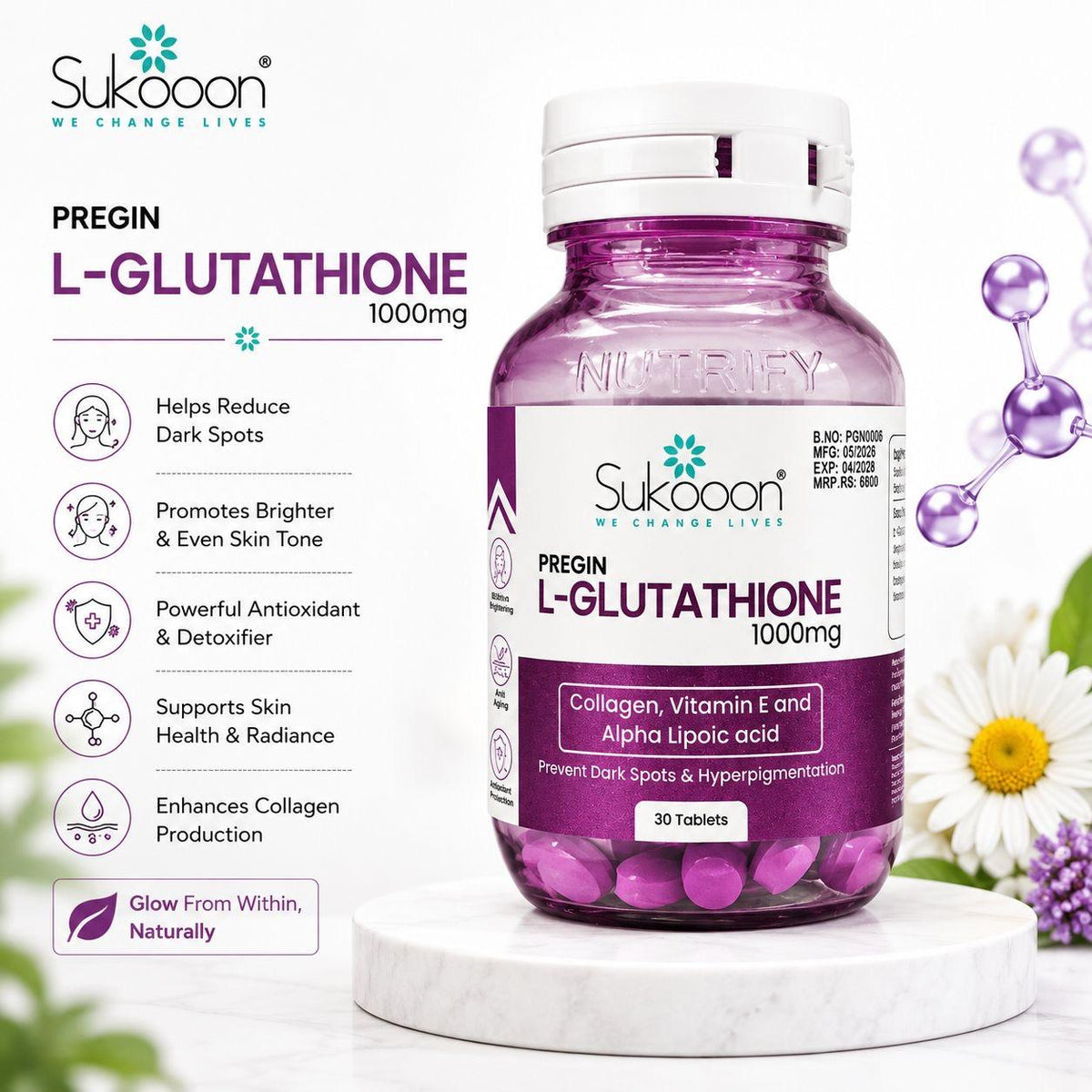 PREGIN (L-Glutathione Tablets) ( 1 Bottle = 30 Tablets )