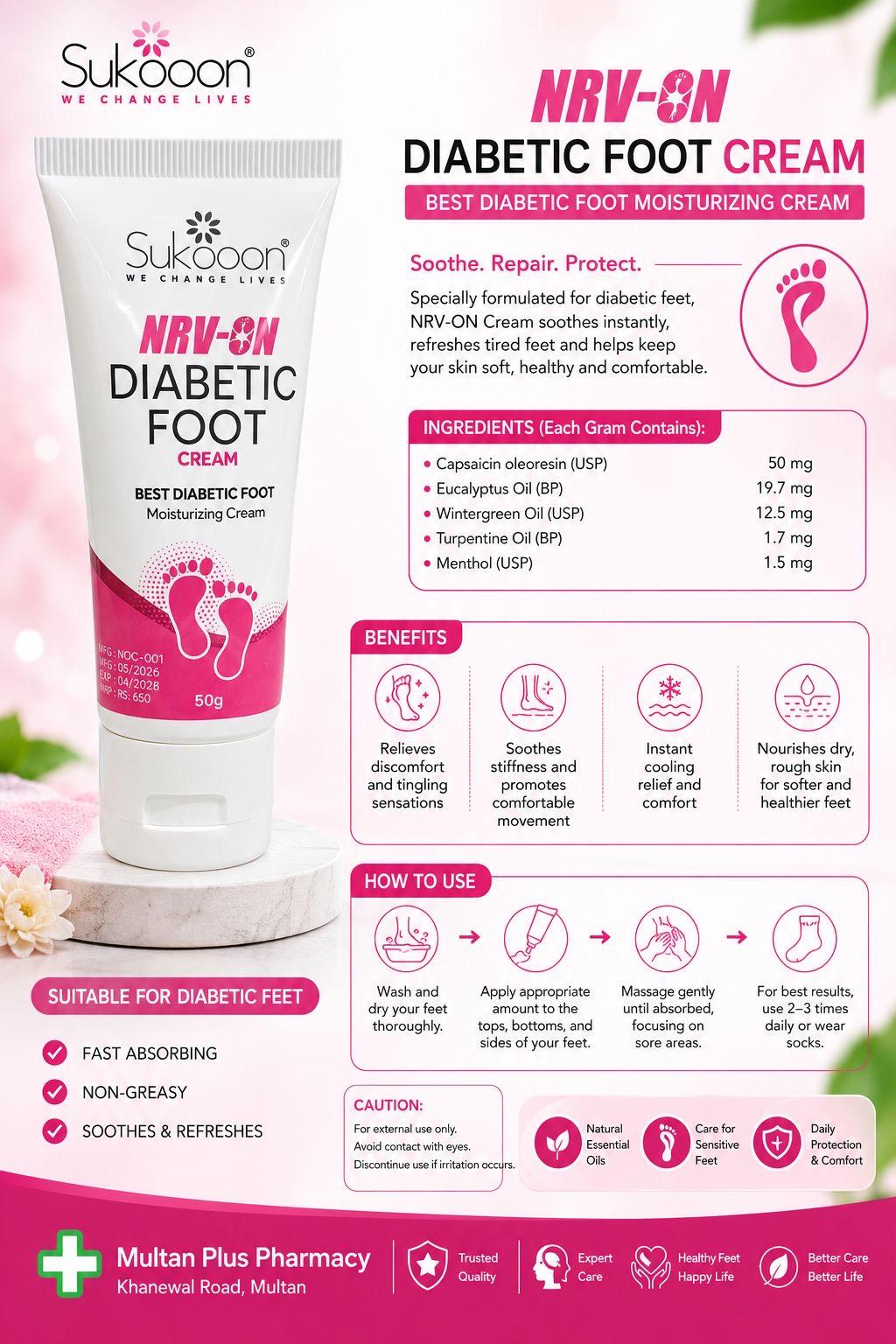NRV-ON Diabetic Foot Cream by Sukooon 50g